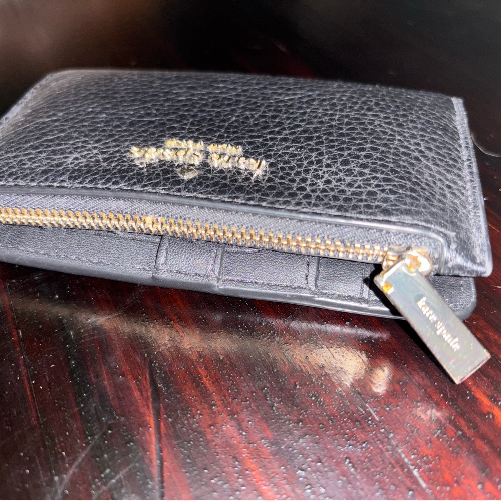 Black Leather Card Holder with Gold Zipper